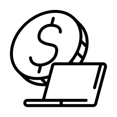 Yazılım ve Fintech Geliştirme için Madeni Para ve Laptop Satırı Simgesi
