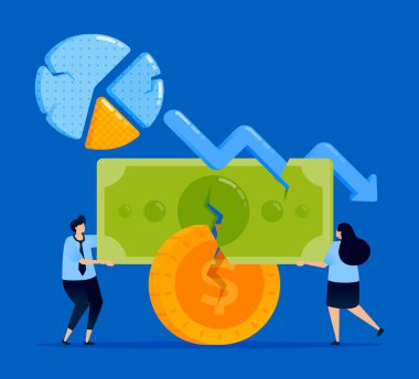 İnsanların zorla para çektiği ve zarar verdiği bozuk bir finansal sistemi ve ekonomik durgunluğu sembolize eden, finans uyarıları ve blogları için tasarlanmış bir Down Arrow tasviri