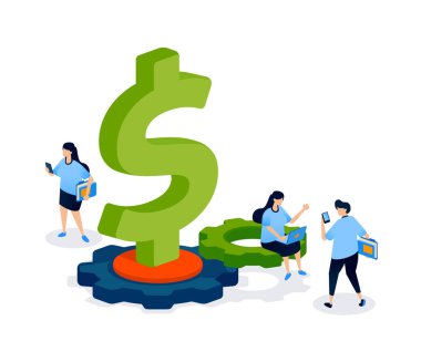 Dolar kredileriyle istikrarlı bir finansal sistemin tasviri, dengeyi, güvenli desteği, para akışını ve etkili finansal planlamayı gösteriyor. Pankart, mobil uygulama ve web sitesi için kullanılabilir