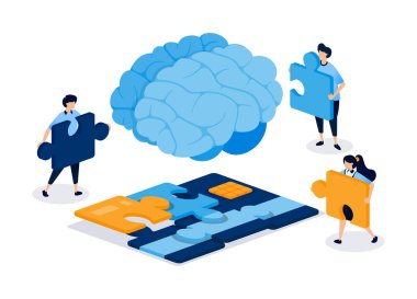 Yapay Zeka veya Kredi Kartı Borçlarının İnsan Beyni Çözme Bulmacası ve Finansal Sorunlar. Web sitesi, İniş Sayfası, Mobil Uygulamalar, Startup Flyer, Banner ve Ads Design için yaratıcı illüstrasyon