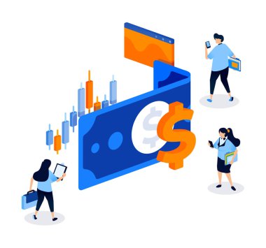 Finansal Büyüme ve Zenginlik Stratejisi için Kullanıcı Faaliyeti ve Piyasa Yatırımları. Web sitesi, İniş Sayfası, Mobil Uygulamalar, Startup Flyer, Banner ve Ads Design için yaratıcı illüstrasyon