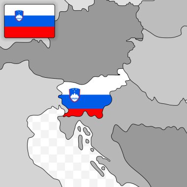 Slovenya Ulusal Bayrağı ve Düz Biçim Haritası Avrupa Seyahat ve Coğrafya Sembolü