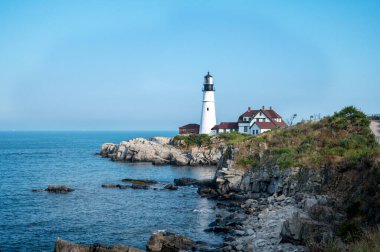 Casco Bay 'de Maine, Cape Elizabeth' teki Portland Baş Deniz Feneri. . 