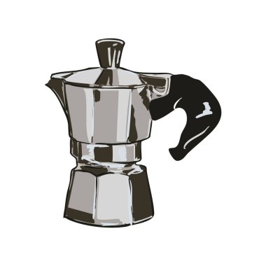 Klasik tarzda elle çizilmiş moka pot illüstrasyonu. Kahve markaları, kafe menüleri, mutfak baskıları, ambalajlama ve klasik veya minimalist projeler için mükemmel.