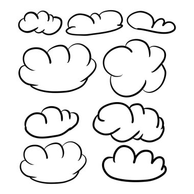 Sanat tarzında el yapımı tuhaf bulutlar, konuşma baloncukları, çerçeveler ve komik şekiller. Çıkartmalar, günlük, sosyal medya ve eğlenceli tasarım projeleri için mükemmel.