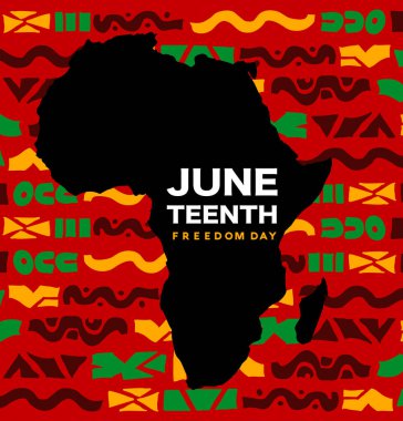 Geleneksel Afrika desenlerine sahip canlı Haziran bayrağı. Sosyal medya, etkinlik broşürleri, okullar ve ABD 'de Siyahların Tarihi ve Özgürleşmesi için harika.