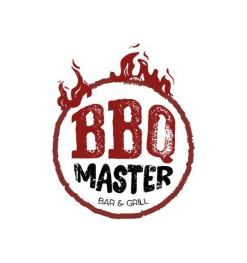 Cesur tipografi ve alev aksanlı minimalist BBQ Master logosu. Izgara ustaları, dumanevi markaları, şef kıyafetleri, yemek şirketleri ve modern barbekü ürünleri için mükemmel..