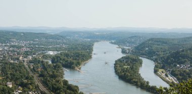 The Bad Honnef city and the Rhine river view from the top hill of Drachenfels peak, Knigswinter, Germany. clipart