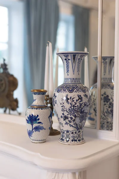 blue paint porcelain vases collection. luxury home decor