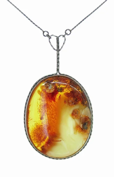 Beautiful Necklace Amber Isolated White Close — Stock Photo, Image