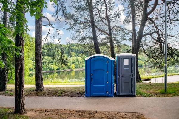 Two Portable Toilets Park One Them Disabled — Stock Photo, Image