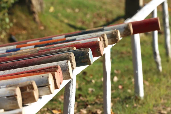 Colorful Hurdles Obstacles Barriers Row Equestrian Centre Outdoors — Stock Photo, Image
