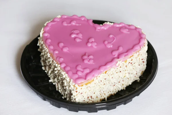 Trendy Herzförmiger Schokoladenkuchen Zum Valentinstag Muttertag Oder Geburtstag Botschaft Der — Stockfoto