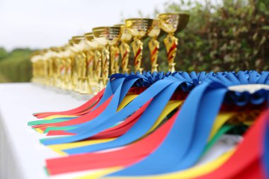 Açık hava binicilik etkinliğine katılanlar için harika binicilik ödülleri ve ödülleri.