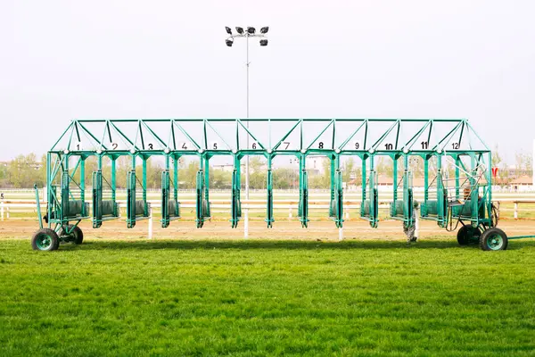 stock image Empty horse racing starting stalls waiting for riders