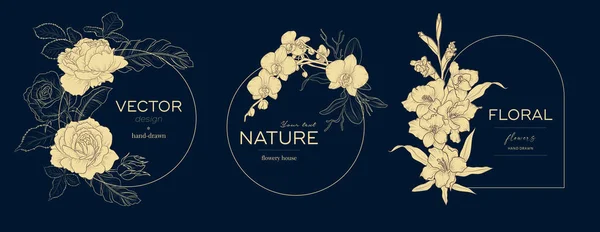 Szett Vintage Elegáns Virágos Logó Szépség Természetes Biotermékek Kozmetikumok Spa — Stock Vector