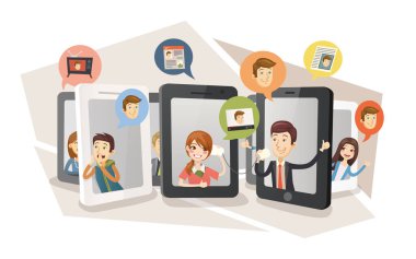 Video pazarlama. İnternet pazarlama, web ve uygulama tasarım ve geliştirme, seo, sosyal ağ gibi çeşitli faaliyetlerde insan illüstrasyonları