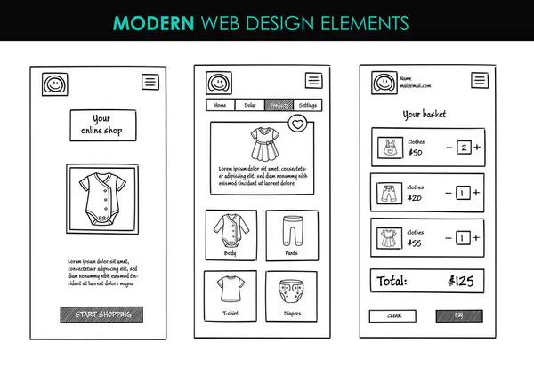 Gyerek Alkalmazásbolt Állítsa Modern Design Elemek Oldal Sablont Website Design — Stock Vector