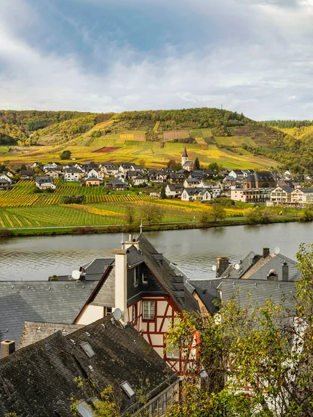 Ellenz Poltersdorf村和Vineyards从德国Moselle河畔Beilstein的景色 — 图库照片