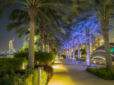 Katar, Doha 'da Lusail sahil parkı gece aydınlandı.