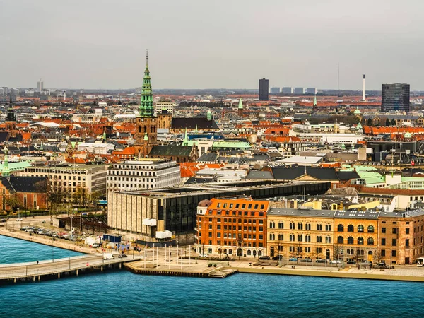 Letecký Snímek Historických Budov Centru Kodaně Věže Christiansborg Palace Dánsko — Stock fotografie