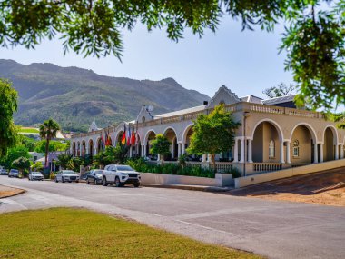 The Royal Hotel and the mountain in the background, Riebeek-Kasteel, Western Cape, South Africa clipart