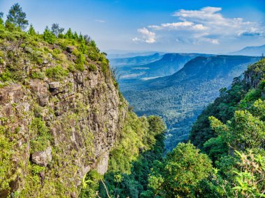 Tanrı 'nın Penceresi' nde yemyeşil orman ve kayalık dağ, Mpumalanga, Güney Afrika