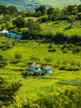 Geleneksel Afrika rondavel evi Güney Afrika 'daki Doğu Cape köyünde.