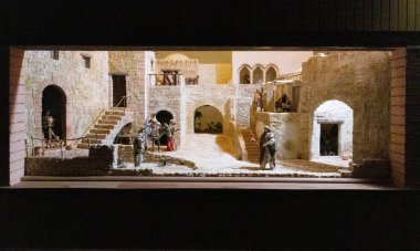 Ahır modeli ya da çocuk İsa 'nın doğumu. Noel tatili. İtalya. Yüksek kalite fotoğraf