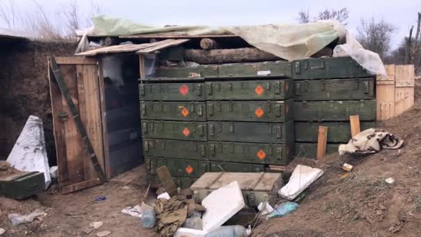 Ukrainian Russian War Military Shelter Left Russian Soldiers Ukrainian Soil — Stockvideo