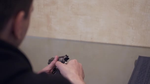 Rear View Man Puts Bullet Gun Puts Gun His Head — Stock Video