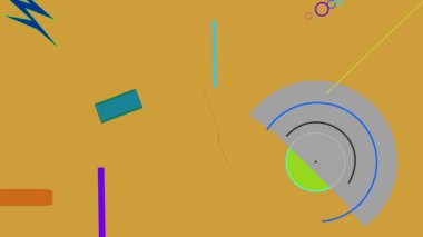 Üstünlük geometrik şekiller kaotik hareket eder ve arka planda döner. Hareket eden farklı geometrik figürlerin kombinasyonu. Soyut sanat konsepti