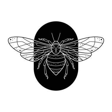 Kemer şeklindeki siyah ve beyaz arılar. El çizimi sanat süslenmiş vektör çizimi. Dövme veya Makhenda için doğal tasarım, kitap kapağı, tişört baskısı, poster veya kart.