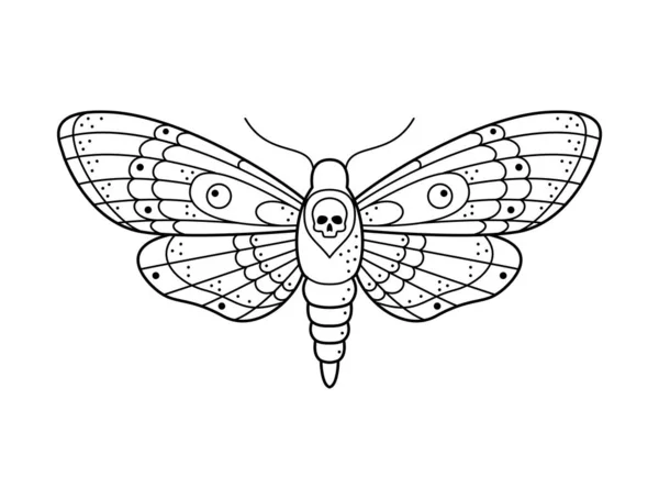 黒と白の死者の頭の鷹の蛾のスタイル 手描きの線画がベクトルイラストを並べました 野生生物だ タトゥー ブックカバー Tシャツプリント ポスターやカードのための自然なデザイン — ストックベクタ