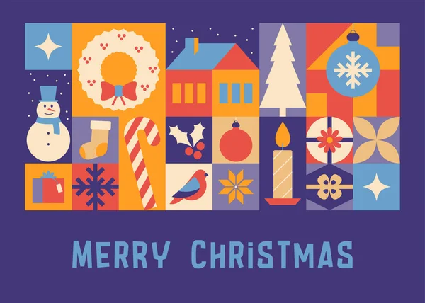 Christmas New Year Winter Vector Flat Ornamental Design Greeting Card Royalty Free Stock Illustrations