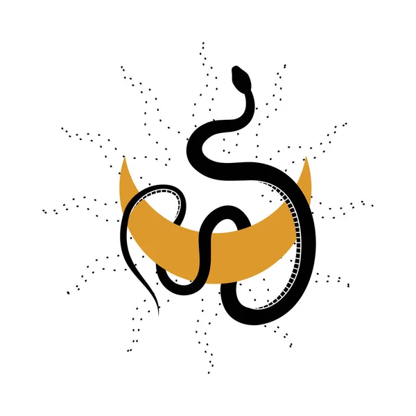 Composition Mystique Avec Serpent Noir Qui Tortille Croissant Lune Soleil — Image vectorielle