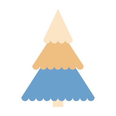 Geometrik şekillendirilmiş renkli Noel ağaçları ikonu, basit tasarım, nötr renkler. Köknar ağacının yeni yıl sembolü, beyaz arkaplanda izole edilmiş vektör çizimi.