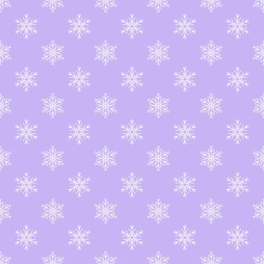 Basit, pürüzsüz bir kar tanesi. Mor ve beyaz yinelenen doku. Soyut arkaplan, kaplama dekorasyonu. Kış sembolü, Mutlu Noeller ve yeni yıl kutlaması. Düz vektör illüstrasyonu