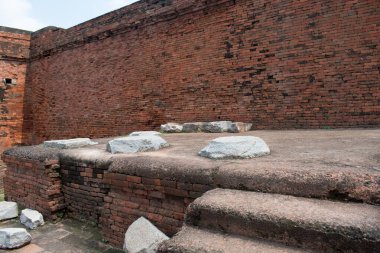 ancient archeological ruins at monastery number 01 of nalanda university ruins, bihar, india clipart