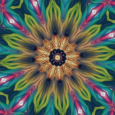 Siyah merkezli renkli bir çiçek.