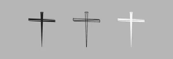 Tres Cruces Clavos Conjunto Iconos Vectoriales — Vector de stock