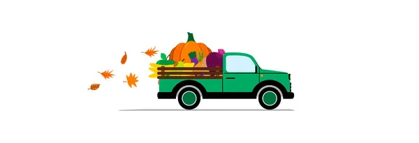 Автомобіль Доставляє Овочі Фрукти День Подяки — стоковий вектор