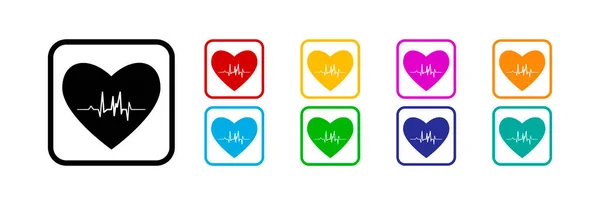 Heart Cardiogram Drawing Set Icons Different Colors — Stock Vector
