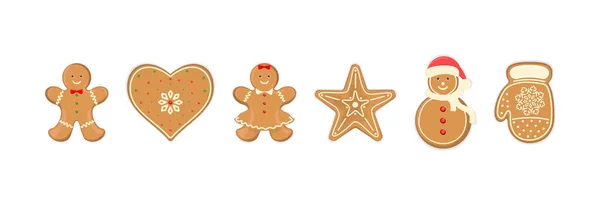 Zestaw Słodkich Ciasteczek Imbirowych Świątecznego Stołu Lub Dekoracji Pieczenie Świąteczne — Wektor stockowy