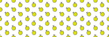 Many fresh yellow-green apples on a white background. Seamless pattern.