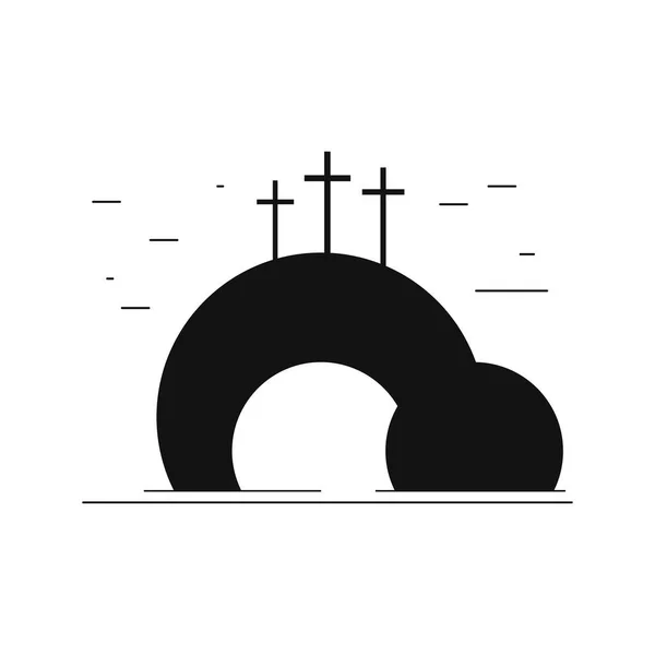 Hill Three Crosses Cave Christ Resurrected Easter Holiday — стоковий вектор