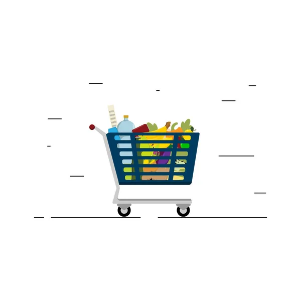 Повний Візок Різними Продуктами Супермаркету — стоковий вектор