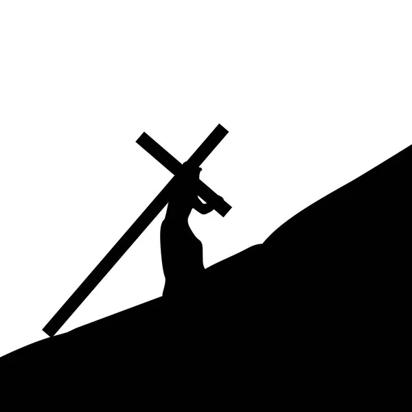 Jesus Kristus Bar Korset Sina Axlar Till Berget Golgata — Stock vektor