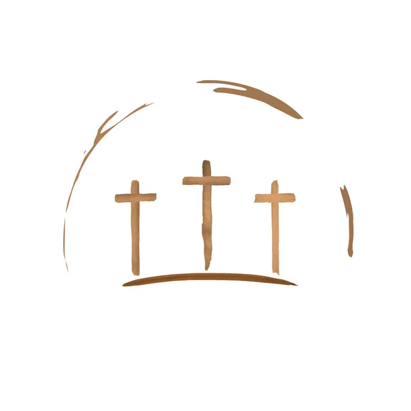 Пасхальне Свято Три Хрести Білому Тлі Акварельному Стилі — стоковий вектор