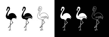Siyah beyaz arka planda bir flamingo silueti. Dekorasyon için bir çizim ya da çizim.
